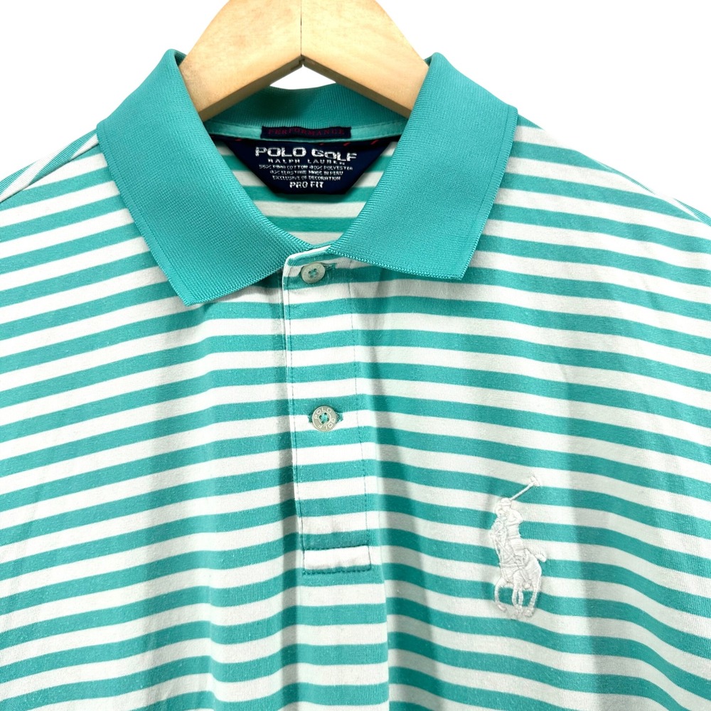 Polo Golf Ralph Lauren Mens Pro‎ Fit Striped Performance Polo Shirt Teal White M